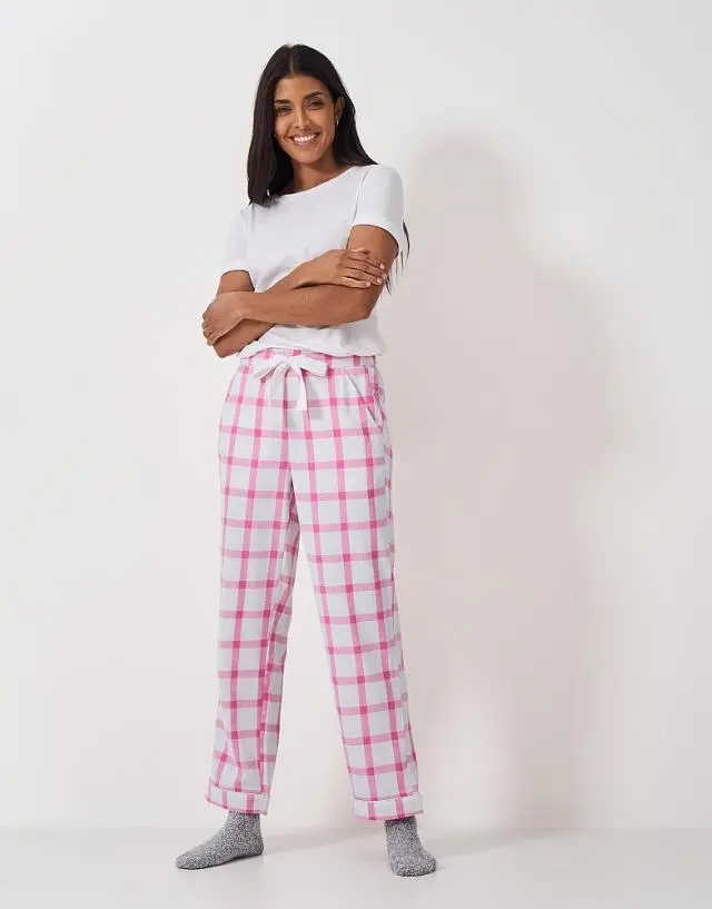 Crew Clothing Brushed Flannel Checked Lounge Trousers in Pink