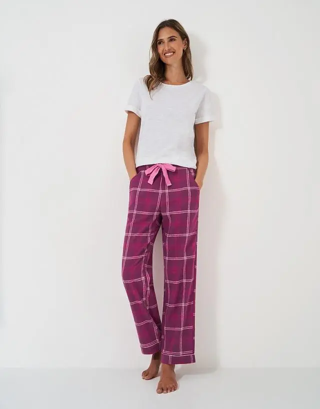 Crew Clothing Brushed Flannel Checked Lounge Trousers in Berry Red