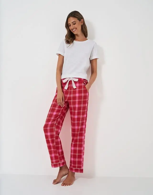 Crew Clothing Brushed Flannel Checked Lounge Trousers in Red