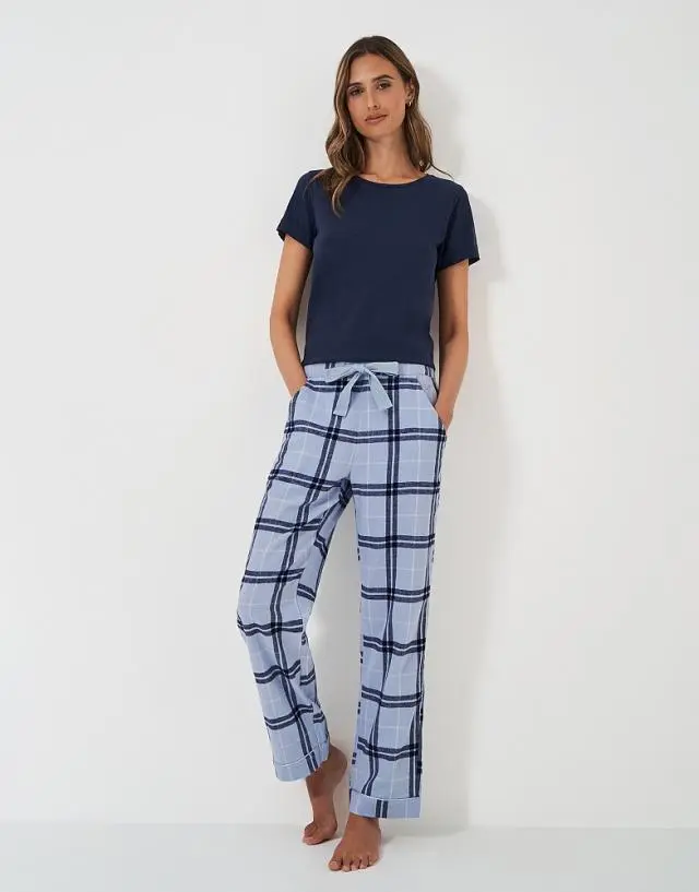 Crew Clothing Brushed Flannel Checked Lounge Trousers in Blue