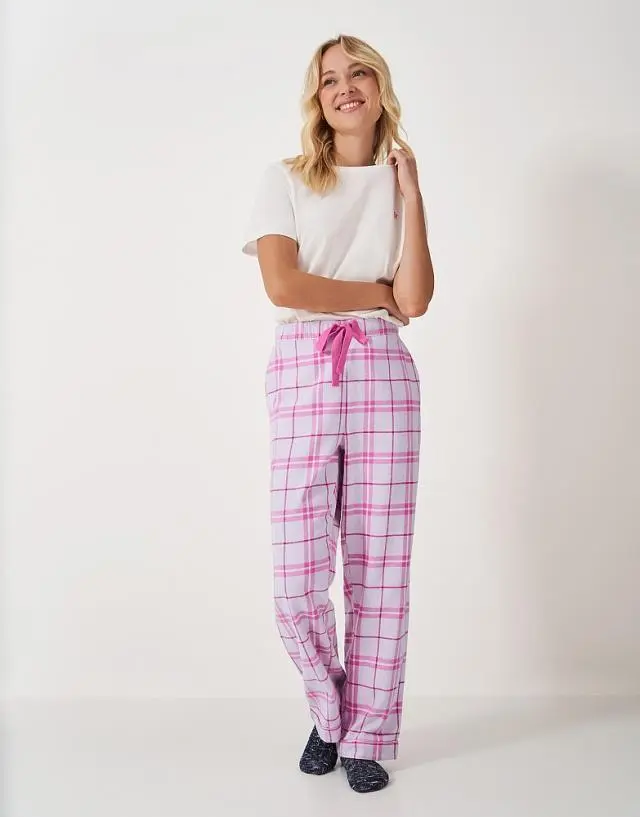 Crew Clothing Brushed Flannel Checked Lounge Trousers in Pinks