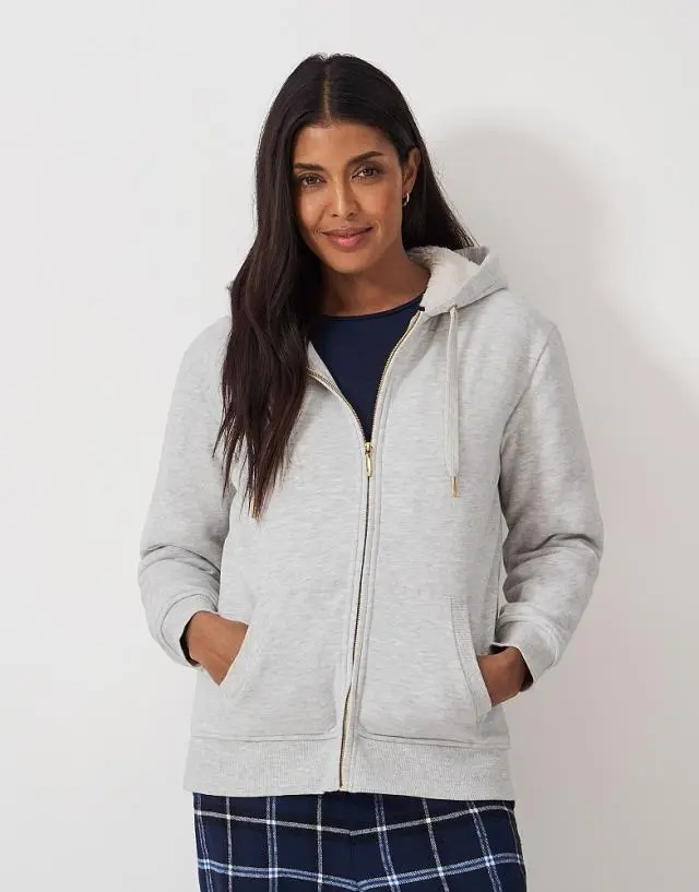 Crew Clothing Borg Lined Zip Through Hoodie in Oatmeal