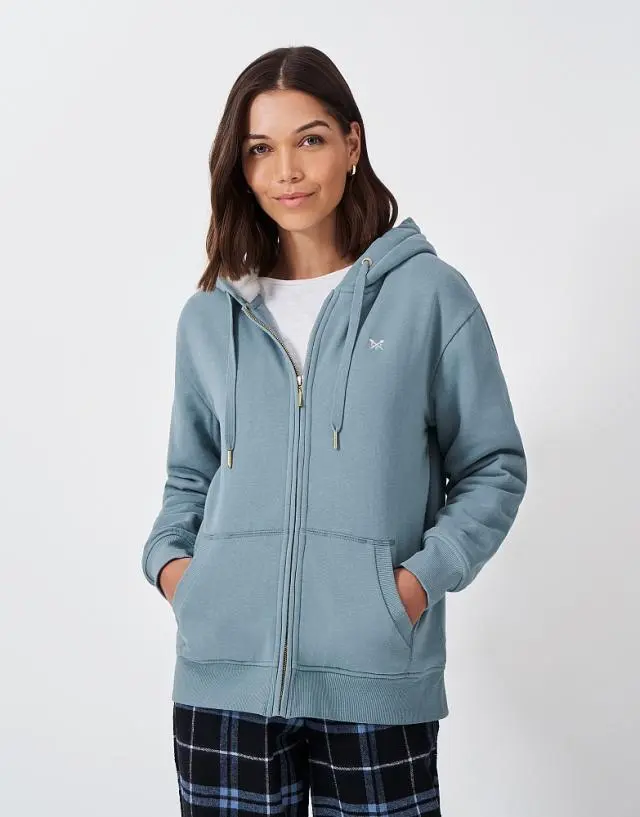 Crew Clothing Borg Lined Zip Through Hoodie in Blue