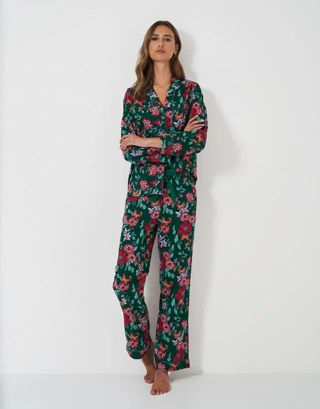 Crew Clothing Brushed Cotton PJ Set in Green Floral