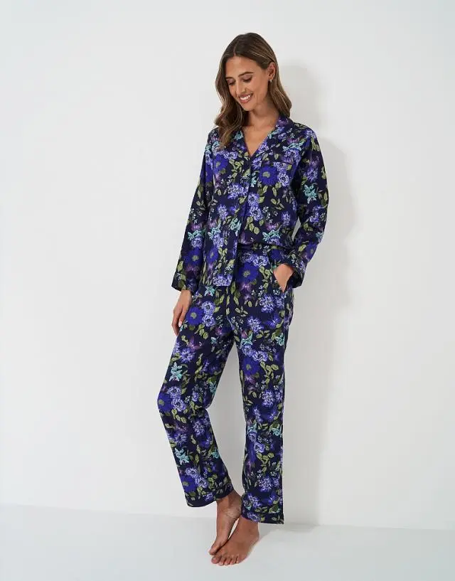 Crew Clothing Brushed Cotton PJ Set in Navy Floral