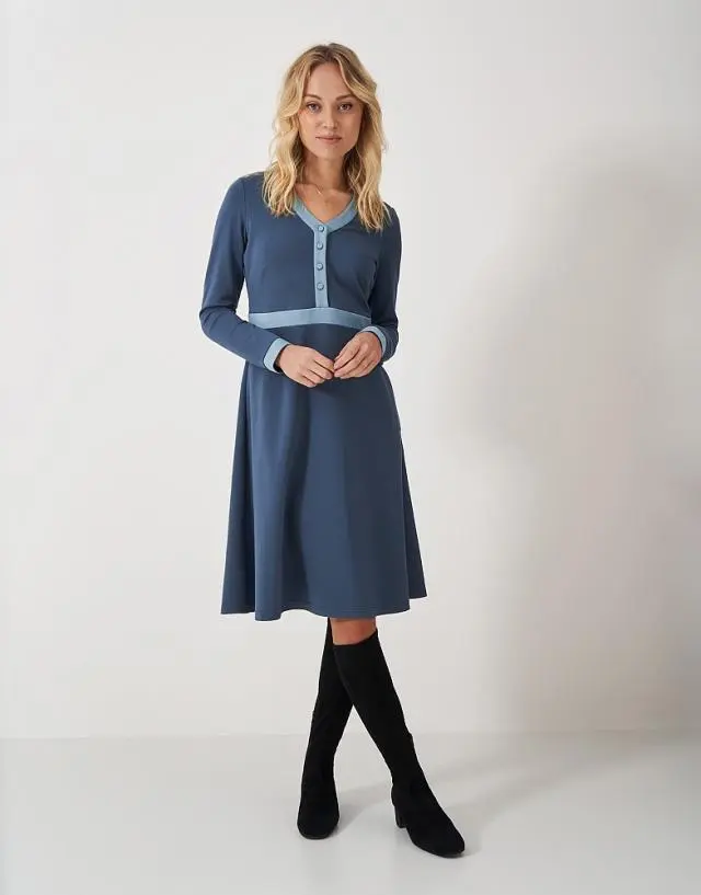 Crew Clothing Maya Ponte Dress in Blues