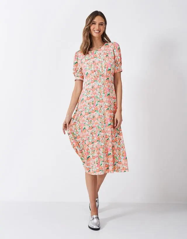 Crew Clothing Scarlet Jersey Tea Dress in Meadow Print