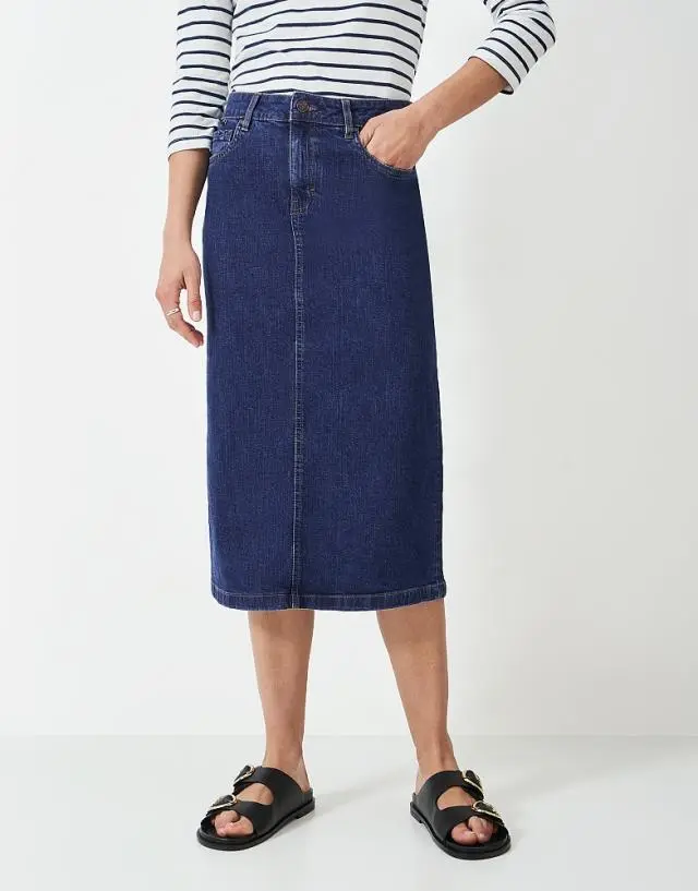 Crew Clothing Mia Denim Midi Skirt in Mid Wash