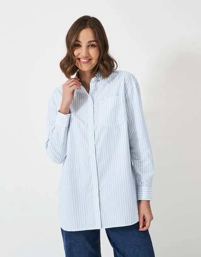 Crew Clothing Boyfriend Poplin Shirt in Blue and White Stripes