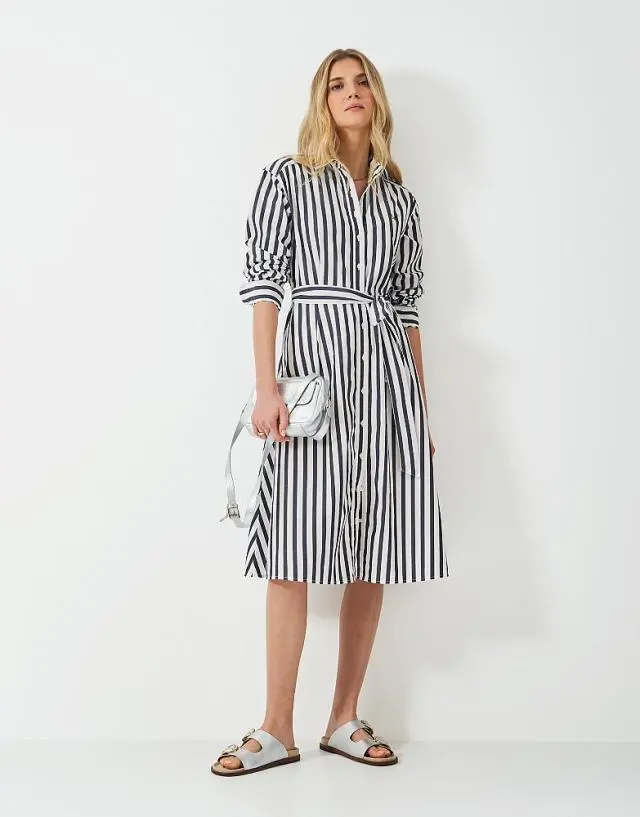 Crew Clothing Eleanor Shirt Dress in Navy White Stripe