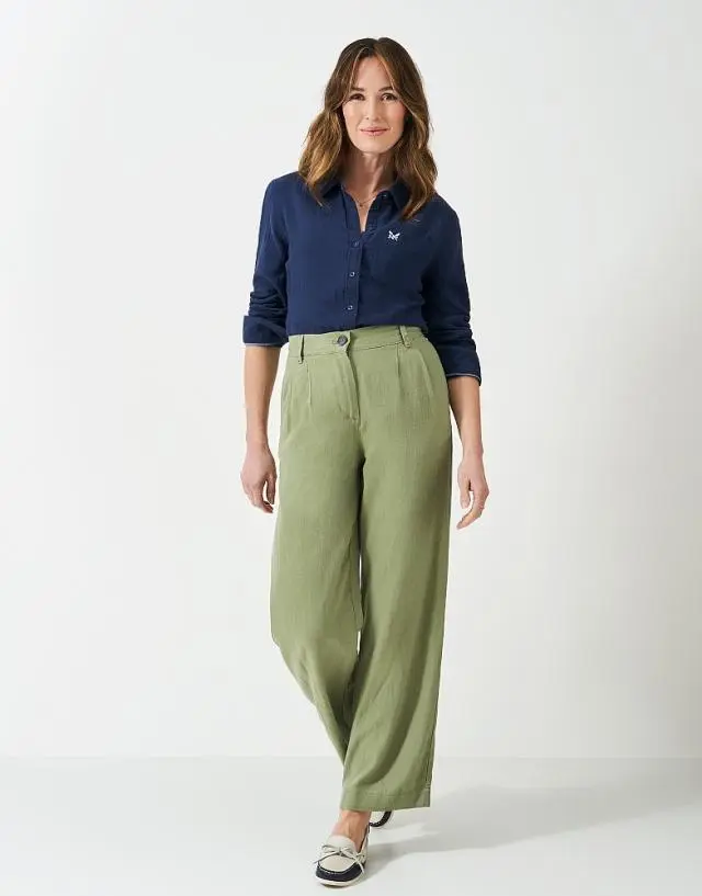 Crew Clothing Linen Blend Wide Leg Trouser in Khaki