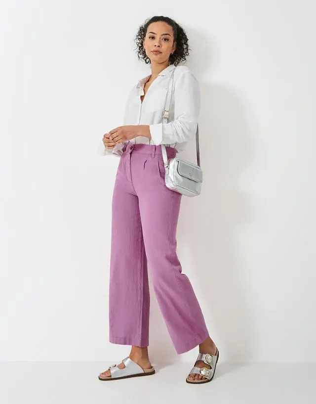 Crew Clothing Linen Blend Wide Leg Trouser in Pink