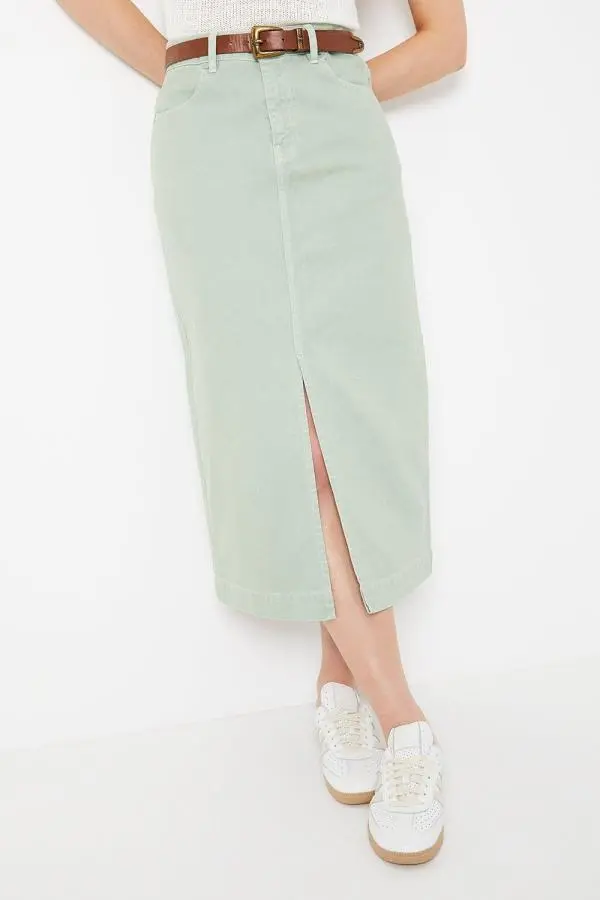 Pocket Detail Denim Midi Skirt