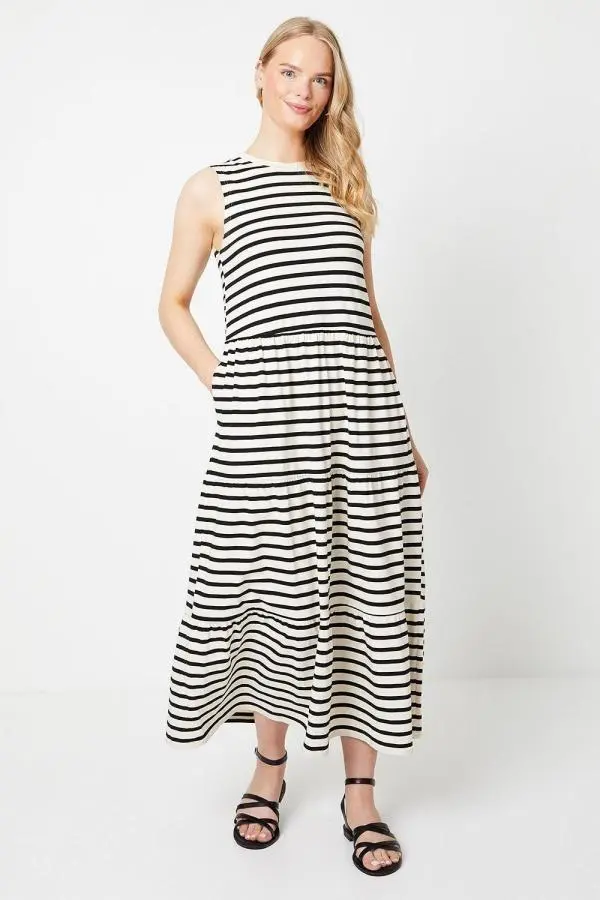 Stripe Tiered Midi Dress