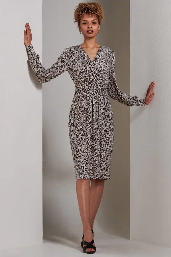 Gwen Print Long Sleeve Pegged Dress