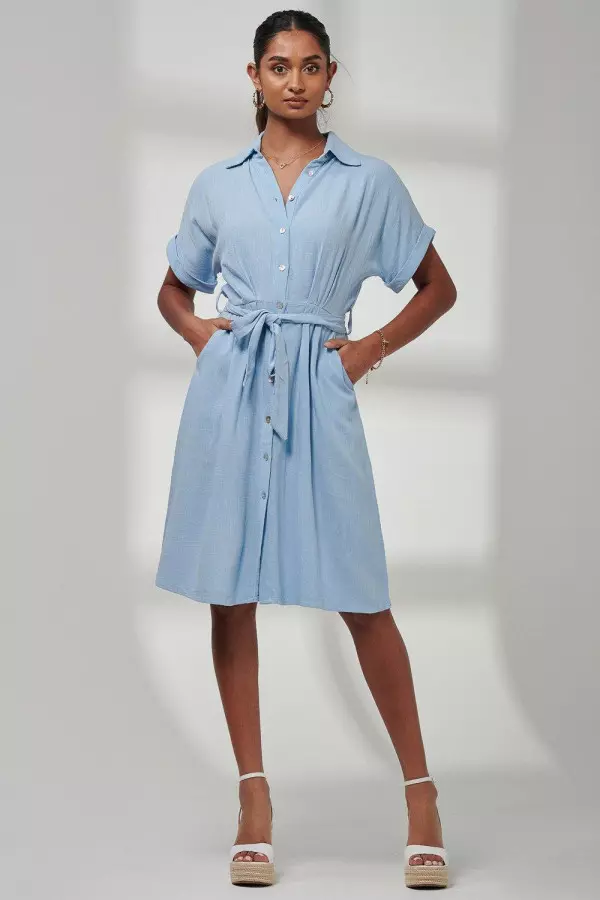 Olivea Linen Drop Shoulder Shirt Dress