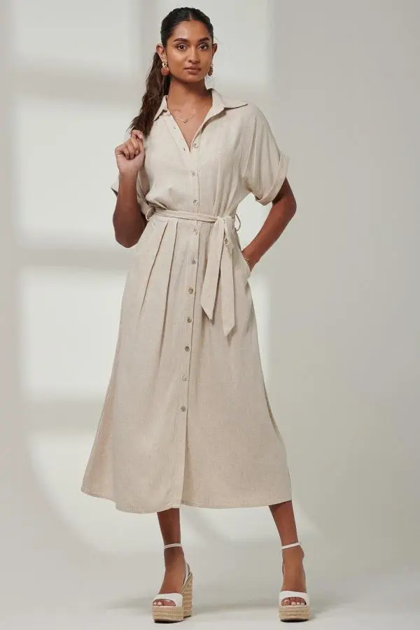 Jessie Linen  Shirt Midi Dress