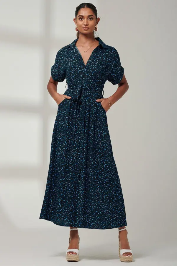 Drop Shoulder Shirt Maxi Dress