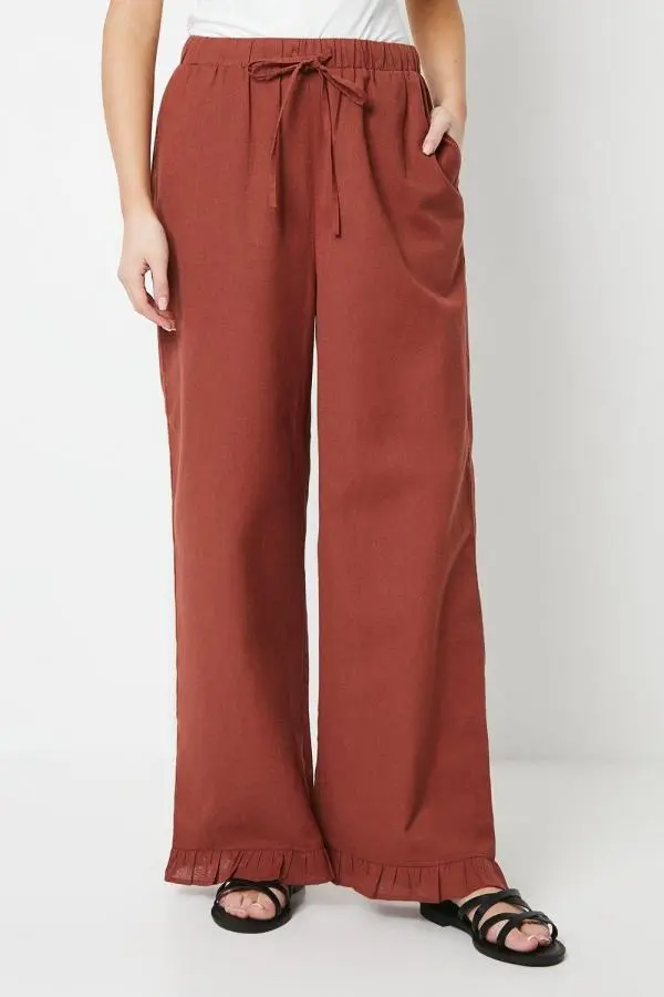 Ruffle Hem Wide Leg Trouser