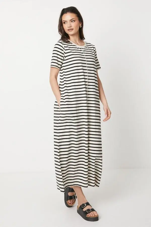 Stripe Trapeze Midi T- Shirt Dress