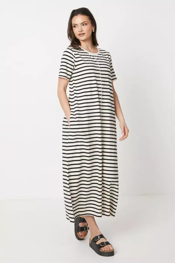 Stripe Trapeze Midi T- Shirt Dress
