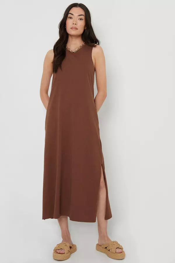 'Sue' Sleeveless Jersey Midi Dress With Pockets
