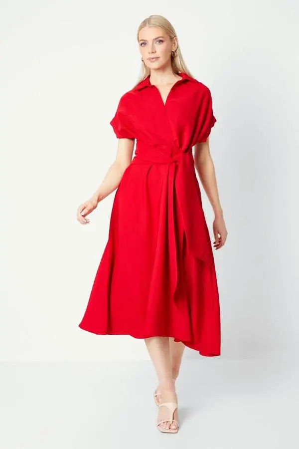 Front Tie Shirt Midi Dress