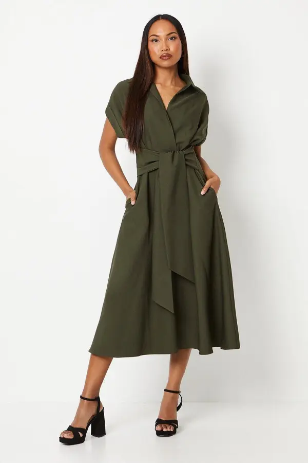 Front Tie Shirt Midi Dress