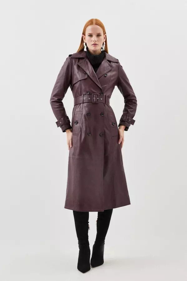 Leather Trench Belted Mac Midi Coat