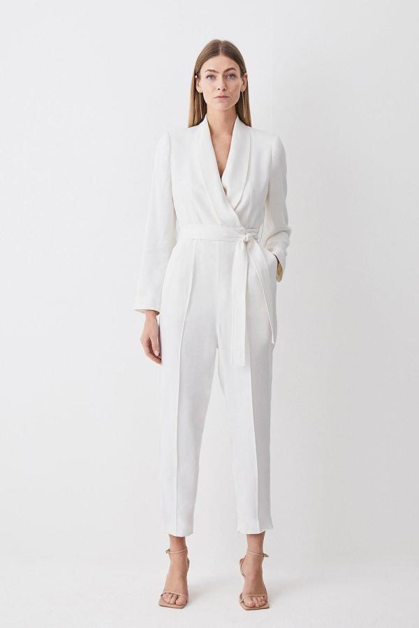 Tailored Tuxedo Wrap Jumpsuit