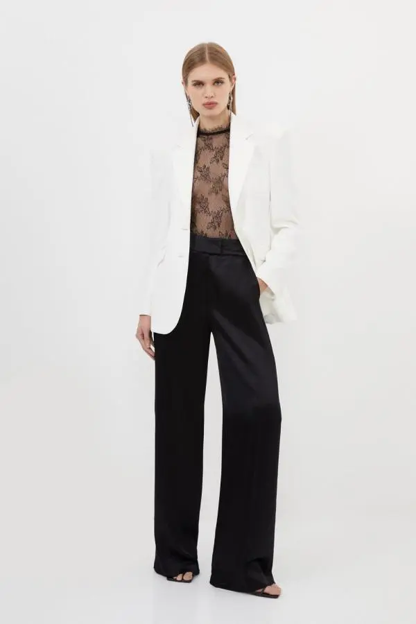 Tailored Viscose Satin Back Crepe Wide Leg Trousers