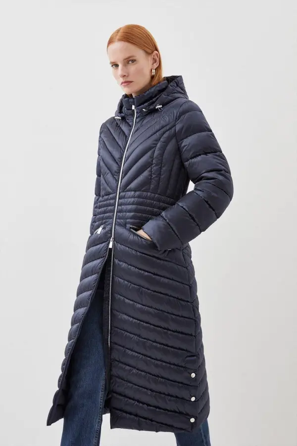 Real Down Packable Knee Length Coat