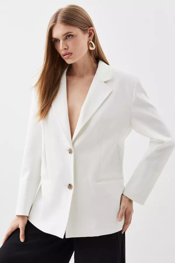Compact Stretch Relaxed Tailored Single Breasted Blazer