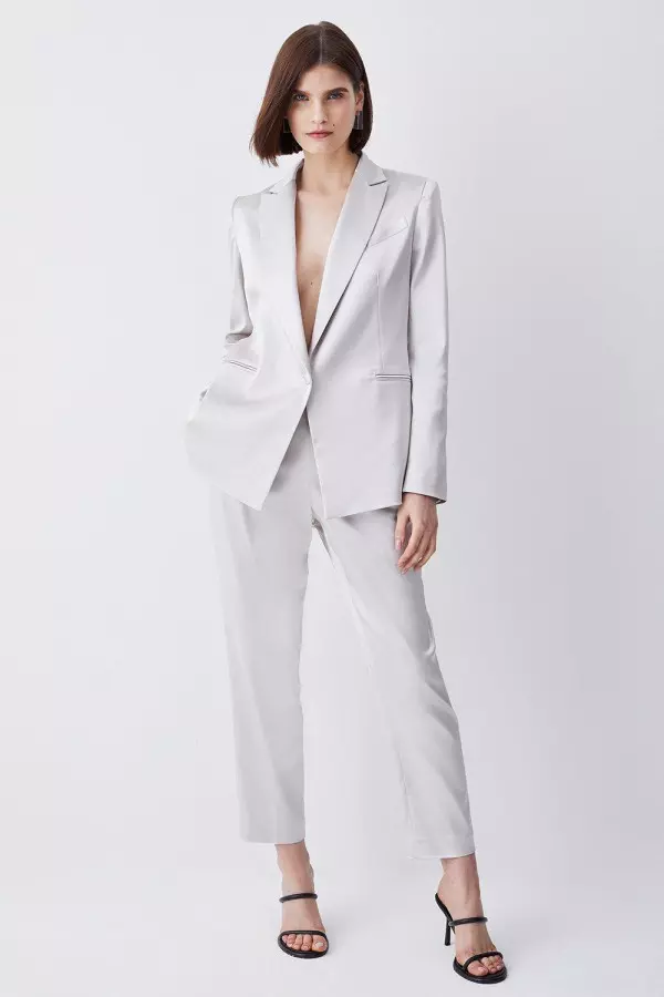 Italian Structured Satin Tailored High Waisted Trouser
