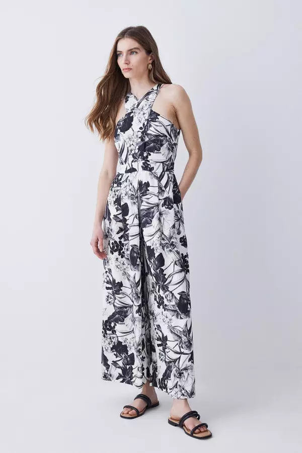 Batik Floral Premium Linen Viscose Halter Woven Jumpsuit