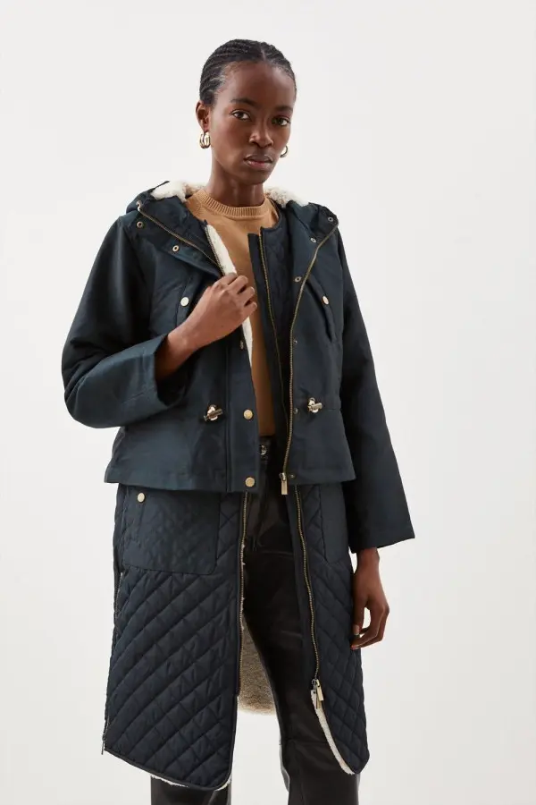 Faux Fur Lined Hybrid Longline Trench Coat