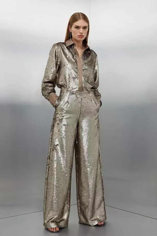 Sequin Woven Wide Leg Trousers