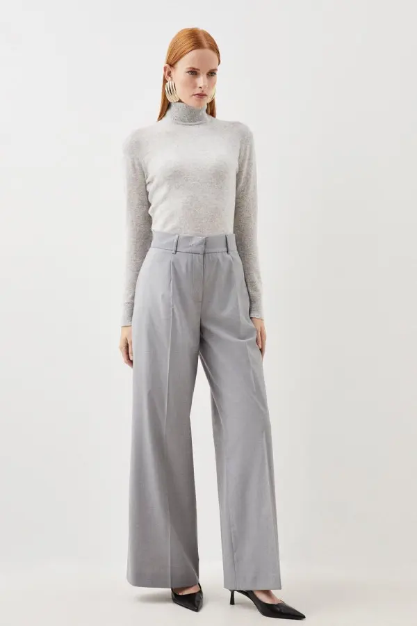 Tailored Wool Blend Wide Leg Trousers