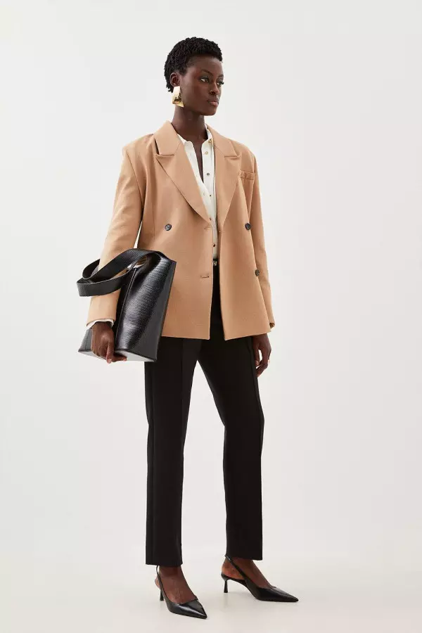 Tailored Compact Stretch Strong Shoulder Double Breasted Blazer