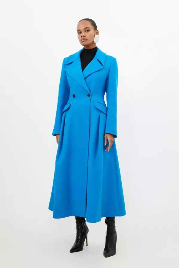 Italian Manteco Wool Blend Tailored Flared Skirt Midaxi Coat