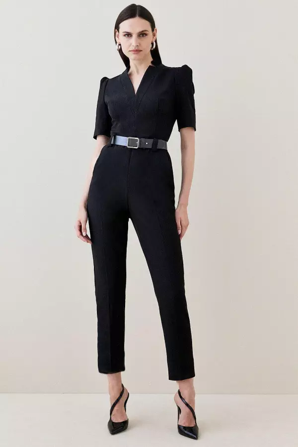 Tailored Structured Crepe Forever Belted Jumpsuit