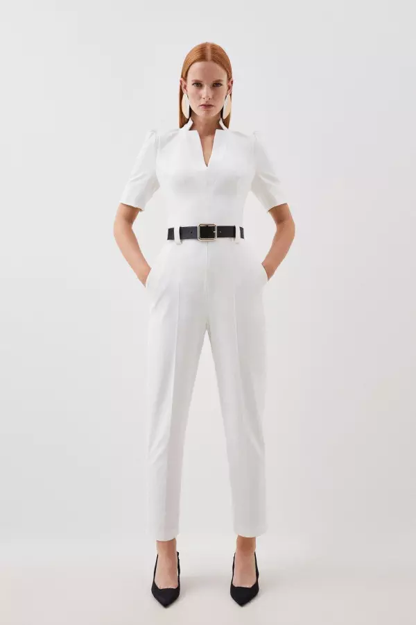 Tailored Structured Crepe Forever Belted Jumpsuit