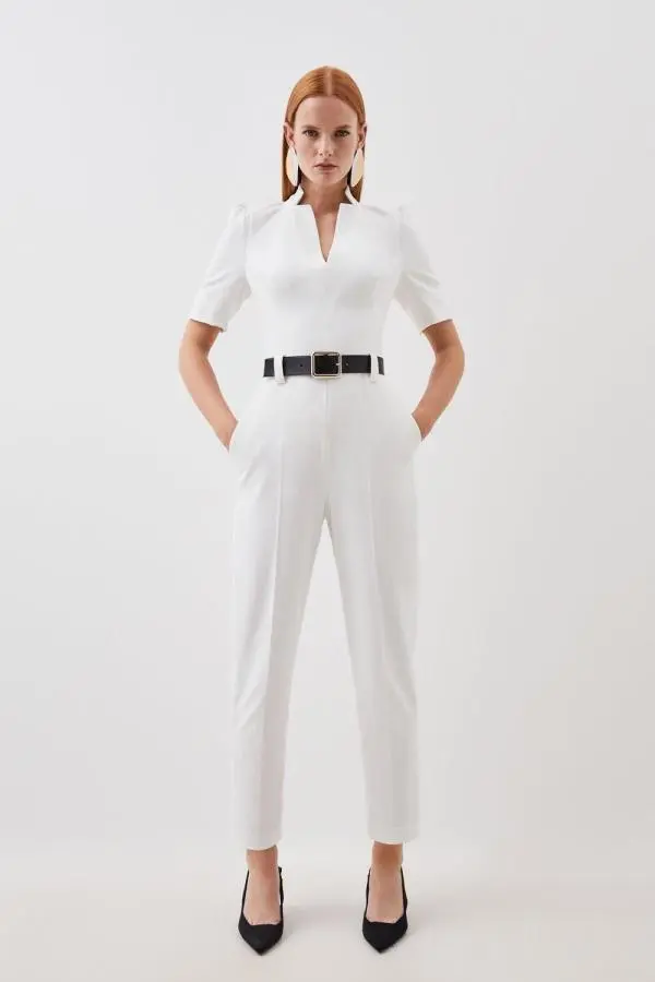 Tailored Structured Crepe Forever Belted Jumpsuit