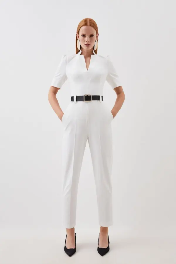 Tailored Structured Crepe Forever Belted Jumpsuit