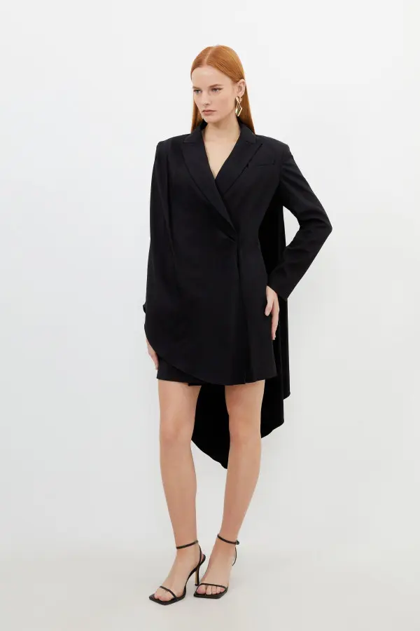 Tailored Polished Viscose Tuxedo Blazer Cape Dress