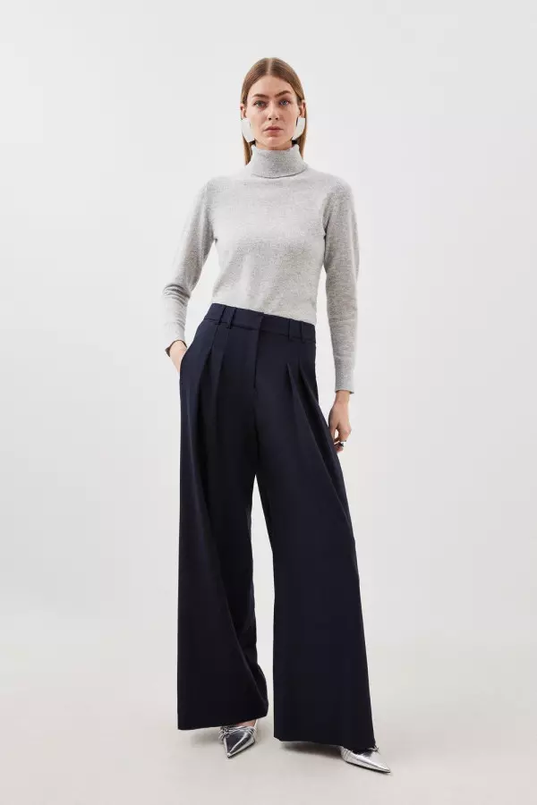 Tailored Flannel Pleated Straight Leg Trousers