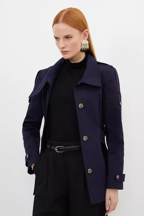 Tailored High Neck Belted Short Trench Coat