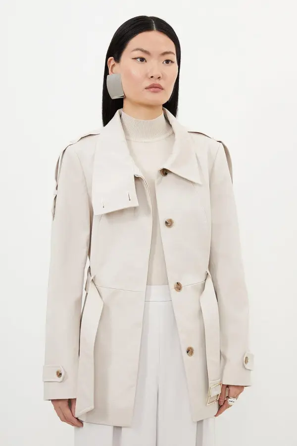 Tailored High Neck Belted Short Trench Coat