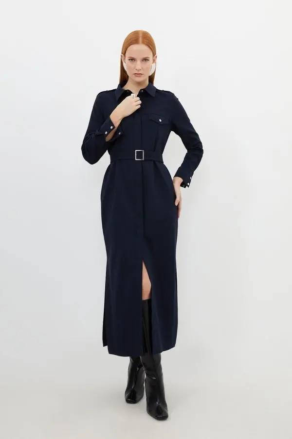 Tailored Flannel Long Sleeve Pocket Detail Shirt Dress