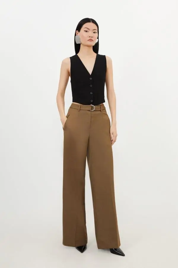 Tailored Wool Blend Straight Leg Trousers